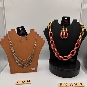 NWT Paparazzi Silver and or coral  Necklace Set